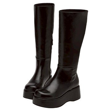 【Grace Gift】長靴 靴子【神級美腿輕量厚底襪套長靴】1色 35-40號 厚底靴 襪套靴