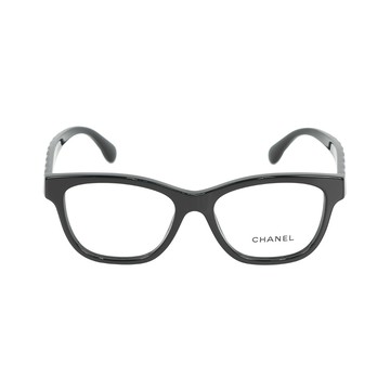 CHANEL 金色CC Logo 菱格紋設計方框眼鏡(黑色) 51mm 3443 C622