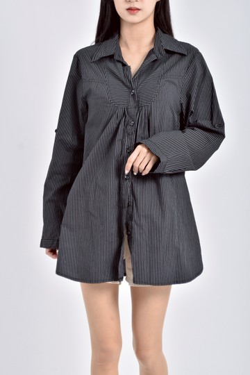 (M) gianny棉質條紋黑色襯衫上衣