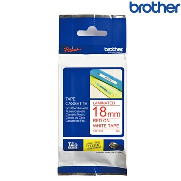Brother兄弟 TZe-242 白底紅字 標籤帶 標準黏性護貝系列 (寬度18mm) 標籤貼紙 色帶