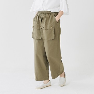 大口袋棉質褲 綠F