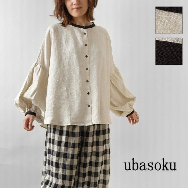 ブラウス シャツ ubasoku バンドカラー配色プルオーバー脇胡桃釦開閉式ブラウス レディース ubasoku ブラウス シャツ バンドカラー配色プルオーバー脇胡桃釦