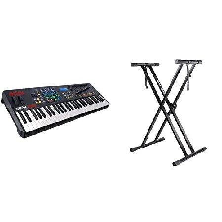 Akai Professional MPK261 61-Key Semi-Weighted USB MIDI Keyboard Controller ＆ RockJam Xfinity Heavy-Duty, Double-X, Pre-Assembled, Infinitely Adjust