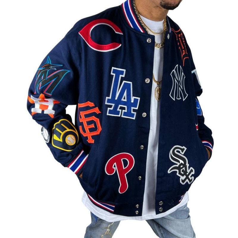 jhDesign MLB ALL OVER PATCH ツイル ジャケット メジャーリーグ ロゴ 