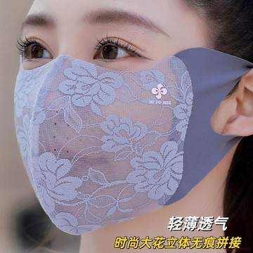 桃園出貨✨蕾絲無痕防曬口罩女夏季輕薄高顏值護眼角立體顯瘦臉戶外騎行面罩