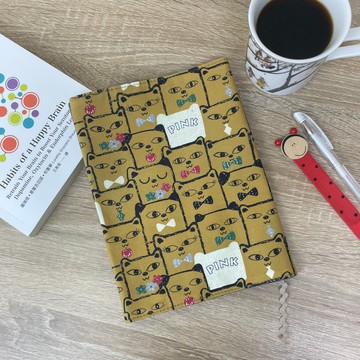 領結貓咪 手作布書衣 布書套 A5/25K 可調式書衣