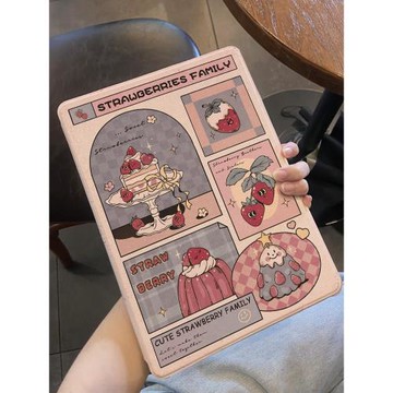 適用于ipad保護套2021平板殼air5/4/3書本式pro11美式草莓ipad10/9十代全包2022蠶絲紋10.2寸帶筆槽mini6蘋果