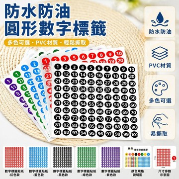 台灣出貨✨ PVC 防水圓形數字編號貼 長方形號碼標籤貼 自黏背膠數字貼紙 彩色字母識別貼 辦公室倉庫分類標識貼
