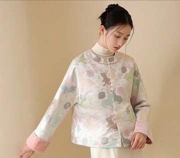 新中式  中國風禪意茶服上衣撞色絲絨氣質盤扣棉衣