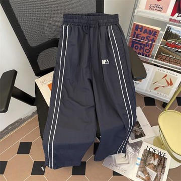 戶外防風束腳運動褲子男款夏季寬松潮牌直筒闊腿抽繩美式休閑衛褲