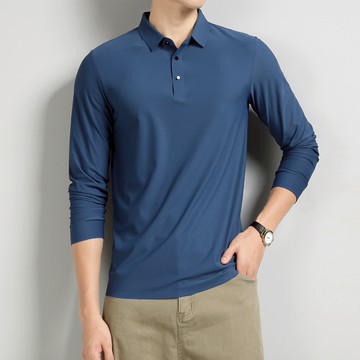 長袖POLO衫 内搭 大碼 彈力修身 polo衫男 男生上衣 秋季上衣 長袖上衣 素色 polo衫 休闲長袖 男裝
