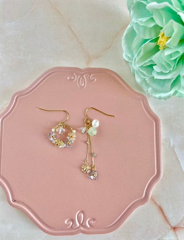 天然石花珠耳環 耳環 金色 藍色 黃色