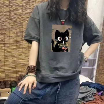 純棉寬鬆上衣 大碼女裝 t恤女 拼接上衣 多巴胺穿搭 夏天短袖 複古設計女t 大學t 印花上衣 女生短袖 寬鬆t恤