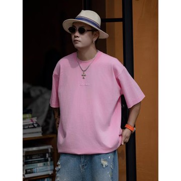 WPP 夏季磨邊字母刺繡純棉寬松短袖男日系復古圓領休閑半袖T恤