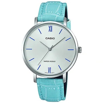 CASIO 卡西歐 簡約指針女錶 皮革錶帶 銀白色錶面 棕色錶帶 日常生活防水(LTP-VT01L-7B3)