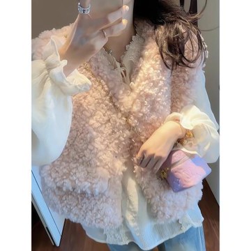 高級感羊羔毛馬甲女2025秋冬新款外穿無袖背心坎肩百搭馬夾外套