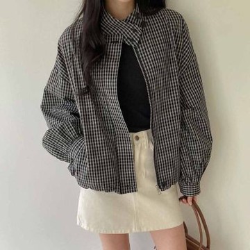 正韓外套 立領格紋防風夾克外套STP1097-創翊韓都