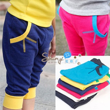 【R1603】shiny藍格子-嬰幼館．夏裝男女童簡約拼色五分褲