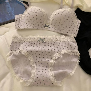 DUYI~台灣現貨🚀內衣女 甜美蕾絲邊碎花套裝 小胸聚攏 防下垂 舒適透氣 無鋼圈文胸罩