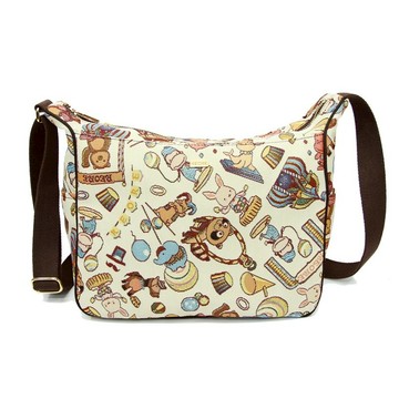 斜背包 貓耳 / 防潑水 平織緹花 開心馬戲團(米)