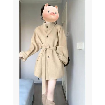 初春新款大衣韓系高級感留洋千金感小個子卡其色毛呢外套2025新款
