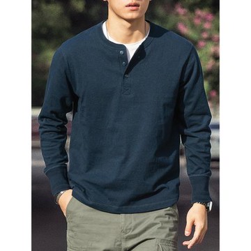 美式復古亨利衫長袖t恤男2026春季250g純棉側身無縫亨利領打底衫