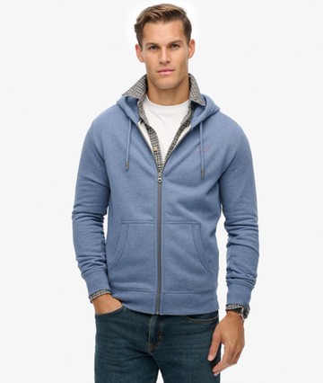 Superdry Men's Essential Logo Half Brushed Zip Hoodie Blue Size: S