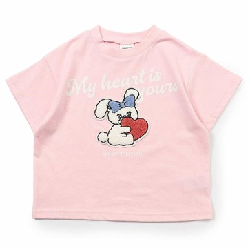 日本 BREEZE - 可愛立體刺繡短袖T恤-愛心兔兔-粉紅