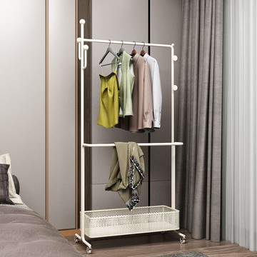 奶油風臥室落地衣架臟衣簍掛衣架家用鐵藝衣服架客廳可移動衣帽架