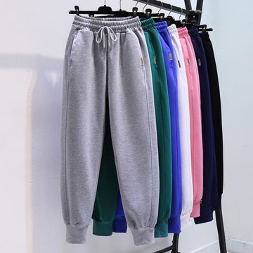 灰色運動褲女春秋寬松束腳褲高腰新款衛褲休閑哈倫褲寬松顯瘦長褲