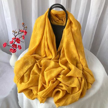 姜黃色棉麻圍巾女冬季純色亞麻大披肩春秋薄款防曬絲巾2025新款夏