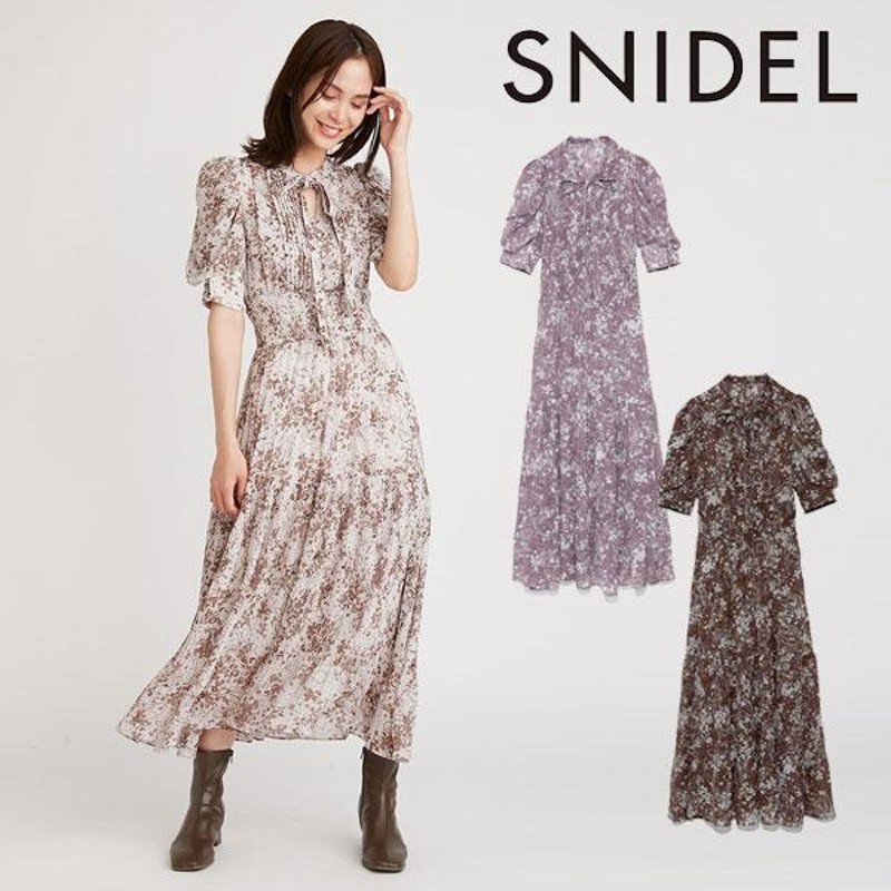 SNIDEL スナイデル プリーツボウタイプリントワンピース