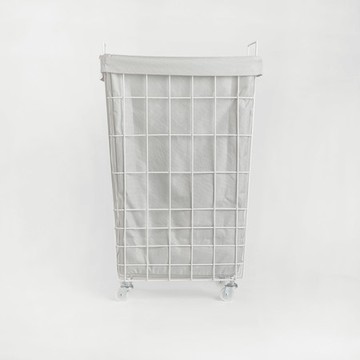 INK鐵製烤漆洗衣籃推車 附布套 白