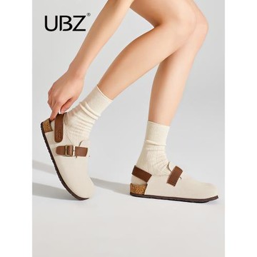 UBZ 防水包頭加絨勃肯鞋半拖女2026冬季新款白色博肯時尚毛毛拖鞋