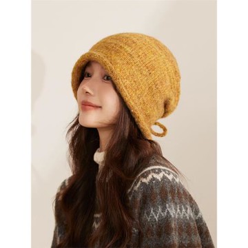 韓版慵懶風針織堆堆帽女生時髦復古定型套頭帽漸變色卷邊護耳冷帽