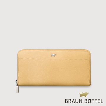 【BRAUN BUFFEL 德國小金牛】台灣總代理 依雅娜 8卡拉鍊長夾-淺棕色/BF853-602-CR