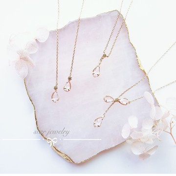 純銀鍍18K金日系輕奢star浪漫櫻花簡約水晶吊墜女輕奢鎖骨鏈項鏈