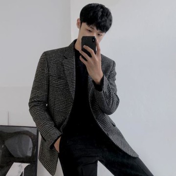 MRCYC 復古格子西裝冬季呢子韓系潮外套休閑青年帥氣修身加厚西服