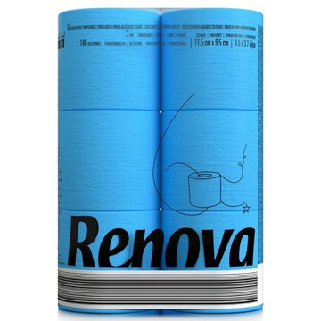 RENOVA 滾筒式彩色木質檀香卷紙-藍色純色六入(三層紙張140張x6卷x1組)
