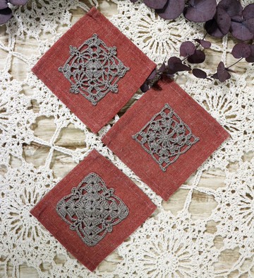 Handmade手作-下午茶-蕾絲杯墊系列-灰褐老紅磚