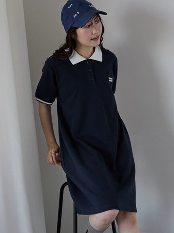 配色滾邊標誌刺繡短袖polo連身裙(0F000724010) - ehka sopo