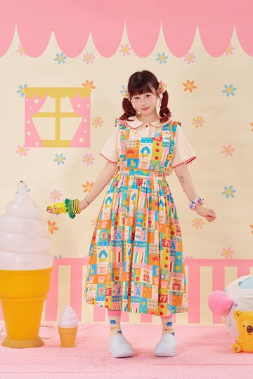 夏日物語系列 彩色圍裙背帶裙洛麗塔 可愛日系少女百搭
