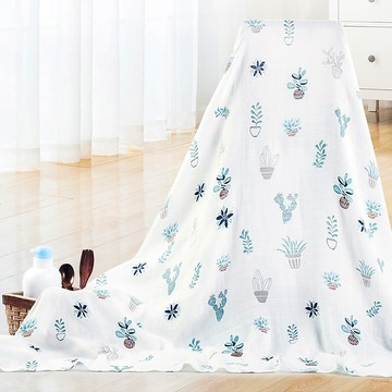 Kori Deer 可莉鹿 嬰兒萬用透氣竹纖維雙層紗布包巾 柔軟親膚  1入  綠葉盆栽 綠 + 白色