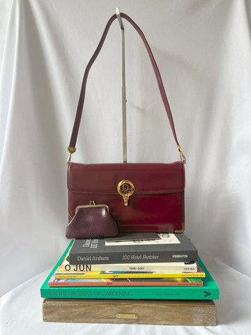 Dior Vintage Box Shoulder Bag 稀有深紅色中古側肩包加零錢包