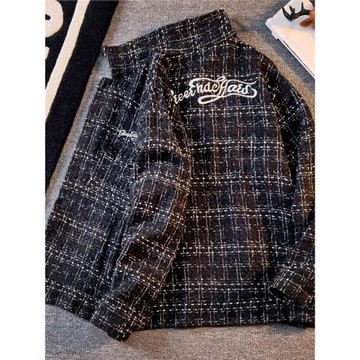 美式復古毛呢格子外套男潮牌高級感痞帥寬松百搭休閑夾克情侶上衣