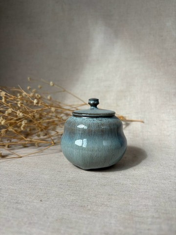 柴窯焠藍小茶罐-B