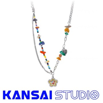 KANSAI彩色串珠笑臉花朵石頭拼接項鍊小眾個性設計感甜酷辣妹配飾