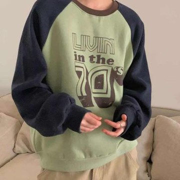 正韓女上衣 拼色刷毛長袖T恤FIE1171-創翊韓都