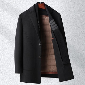 [米蘭精品] 羊毛大衣休閒外套-圍巾款羊毛雙面呢大衣男外套2色74id36