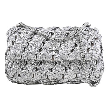 TORY BURCH 169112 Kira Woven Mini 鉤織尼龍斜背小鏈包.銀